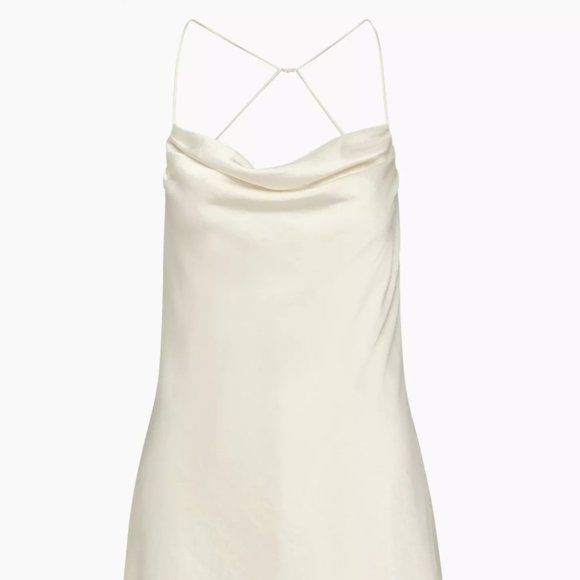 Aritzia Wilfred Harmonist Satin Dress Cowlneck Mini Dress Ivory Small - Picture 5 of 9